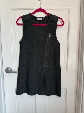 Foil Charcoal Knit Vest with Zipper and Zebra Print Inside